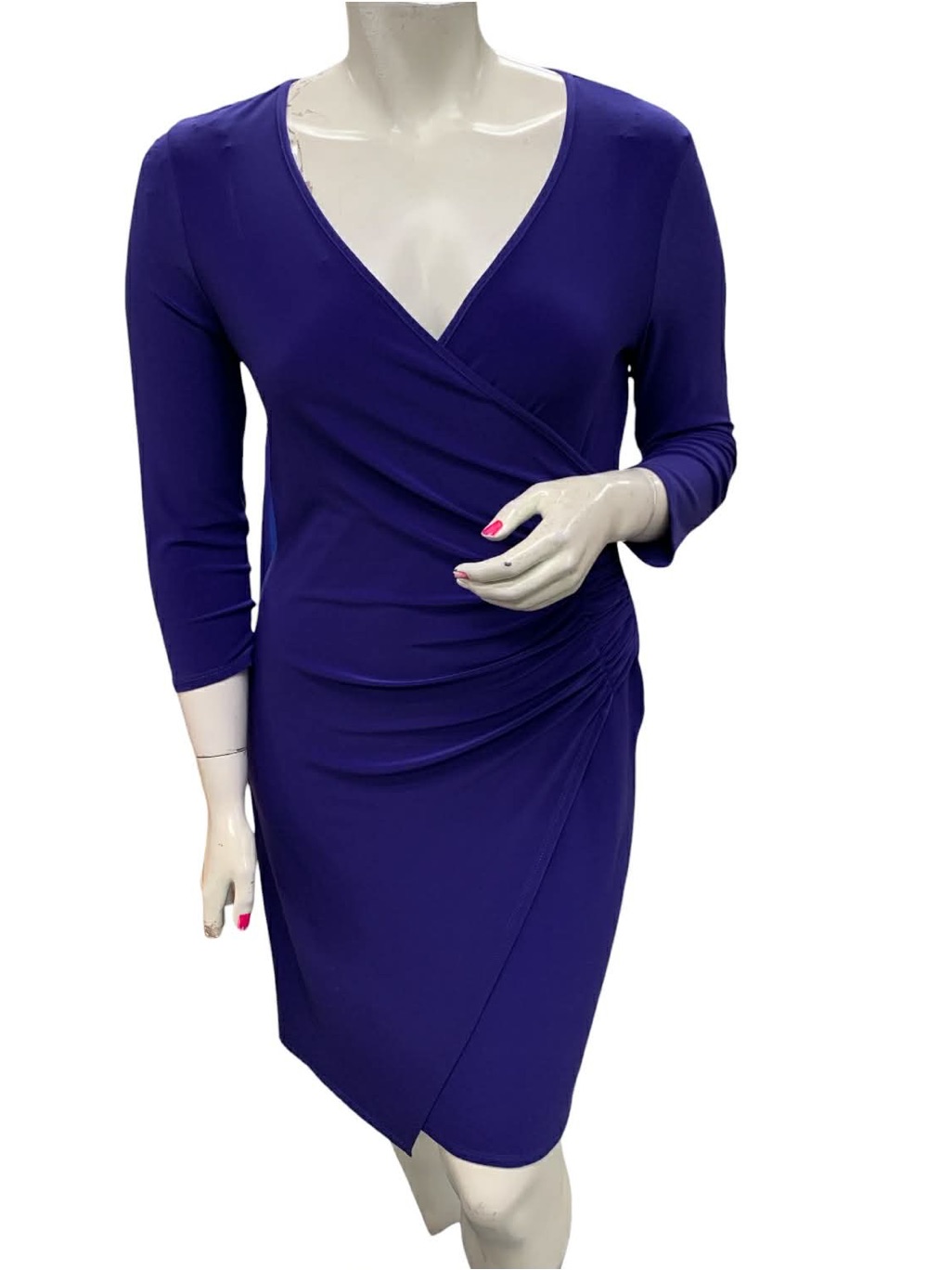Frank Lyman Design Deep Purple Wrap-Style Long Sleeve Dress Size L